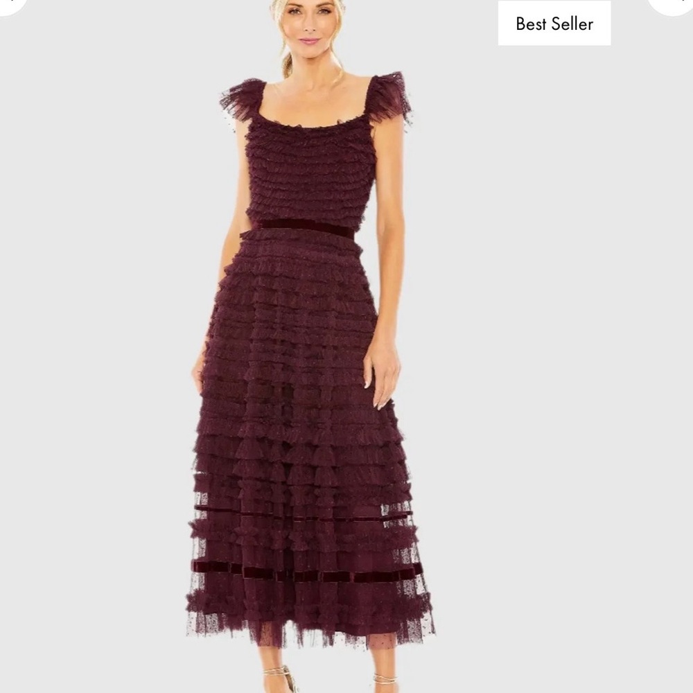 Mac Duggal Amethyst Ruffle Midi Dress
